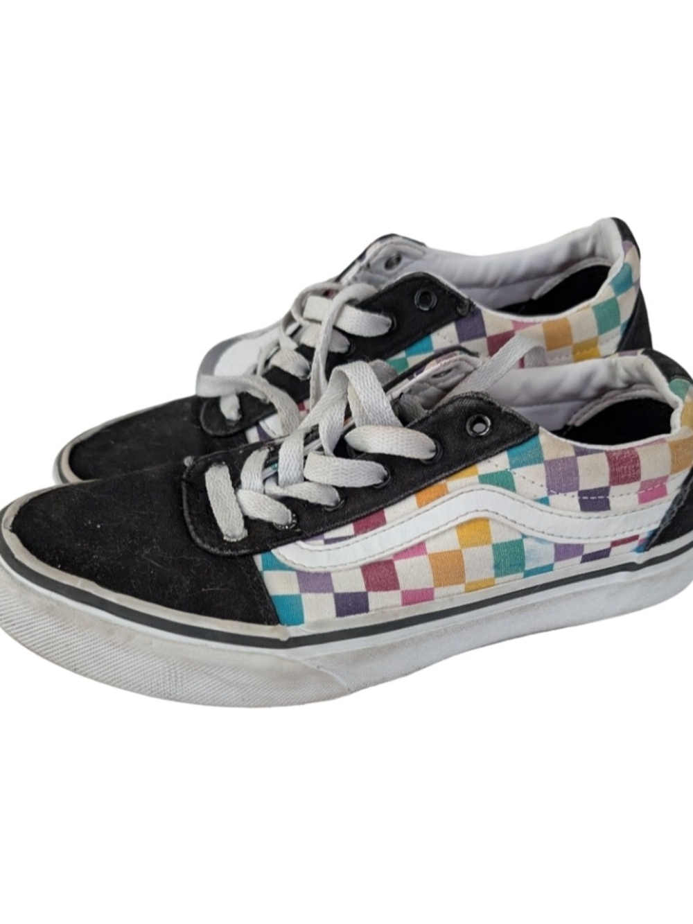 Vans Authentic Low Top Sneaker Black Multicolor Checks Skaters Runners Girls 4